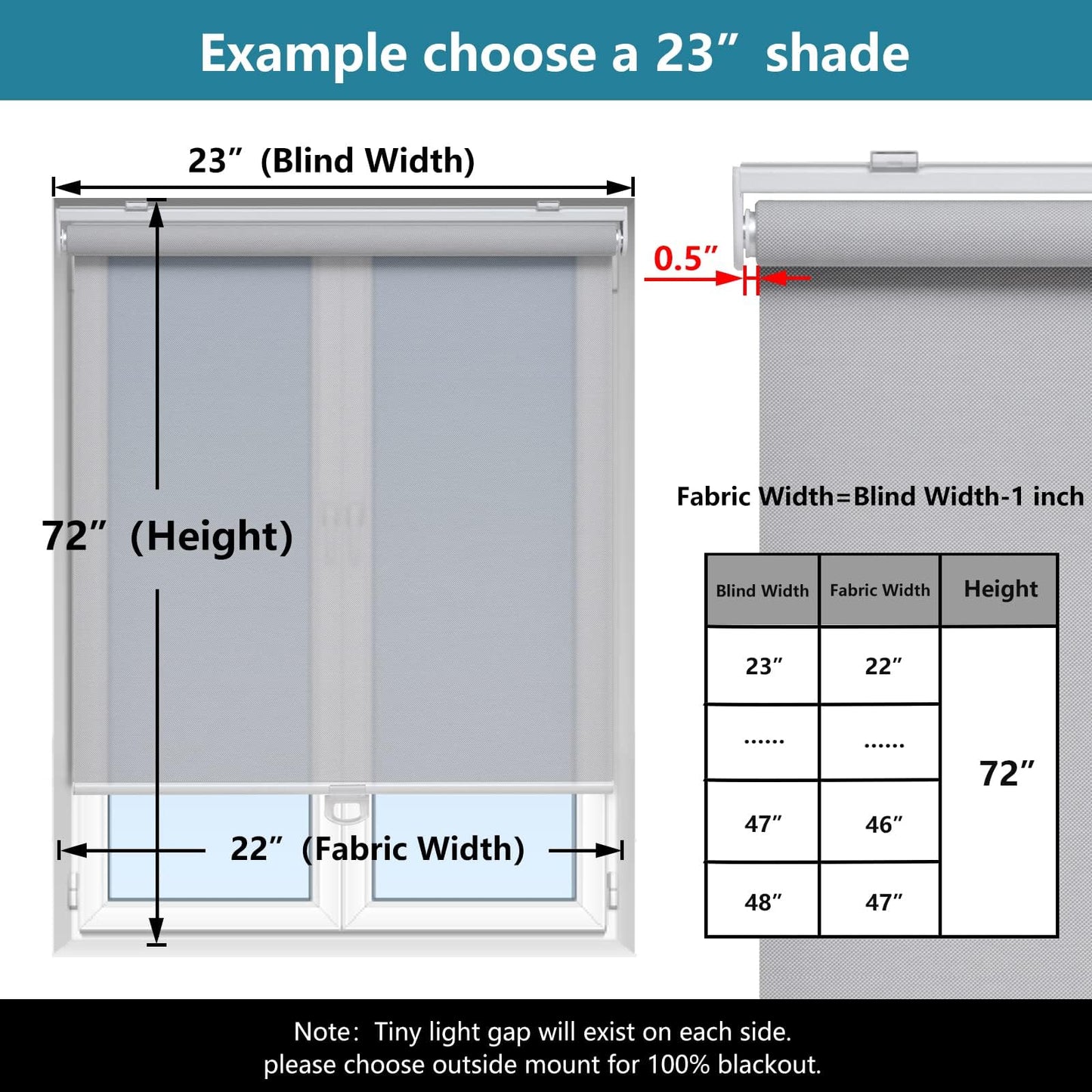 Blackout Roller Shades Blinds Cordless for Windows Pull Down Room Darkening Door Blinds with Thermal Insulated Easy to Install for Living Room,Bedroom,Home,Office Bathroom White 23" W x 72" H