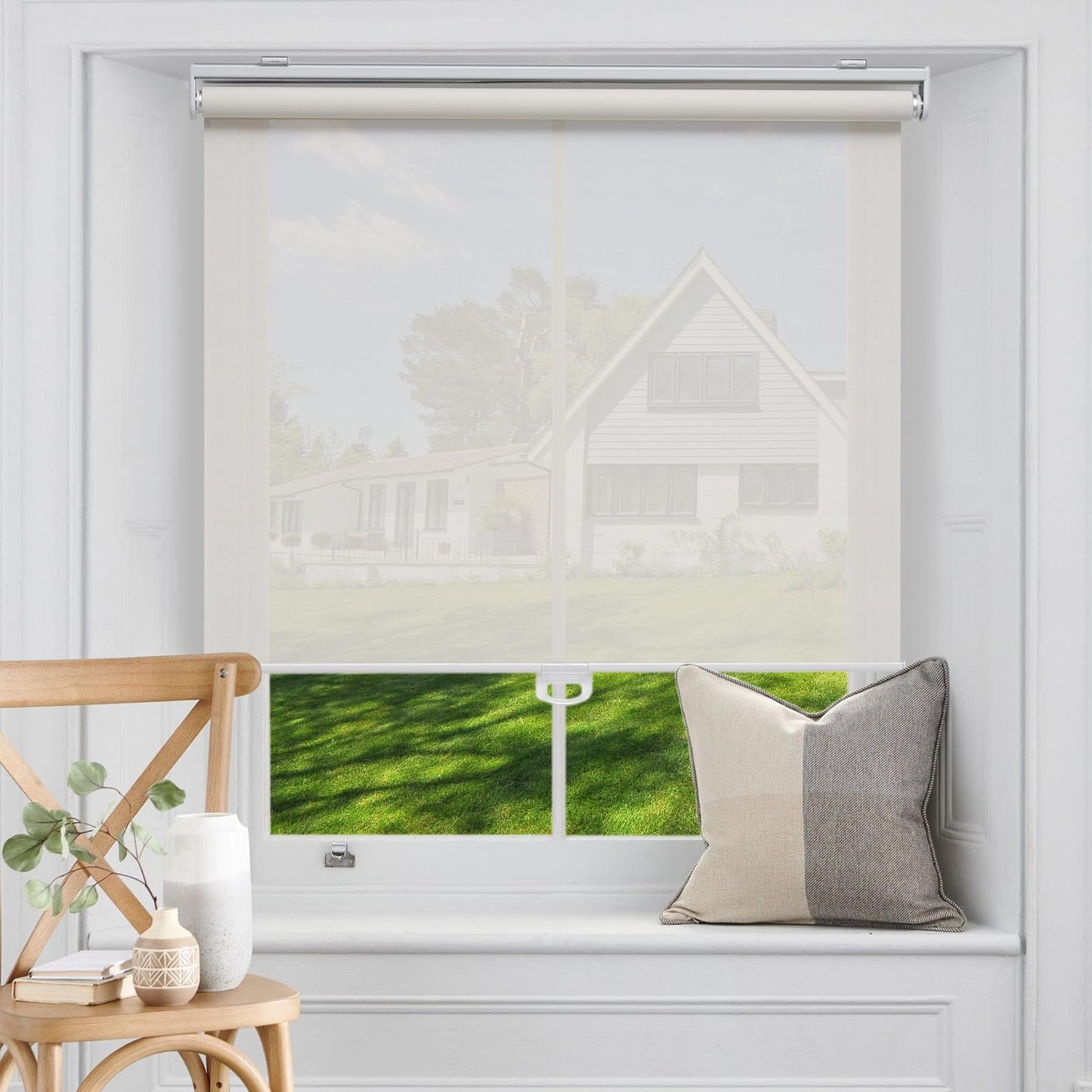 Blackout Roller Shades Blinds Cordless for Windows Pull Down Room Darkening Door Blinds with Thermal Insulated Easy to Install for Living Room,Bedroom,Home,Office Bathroom White 23" W x 72" H