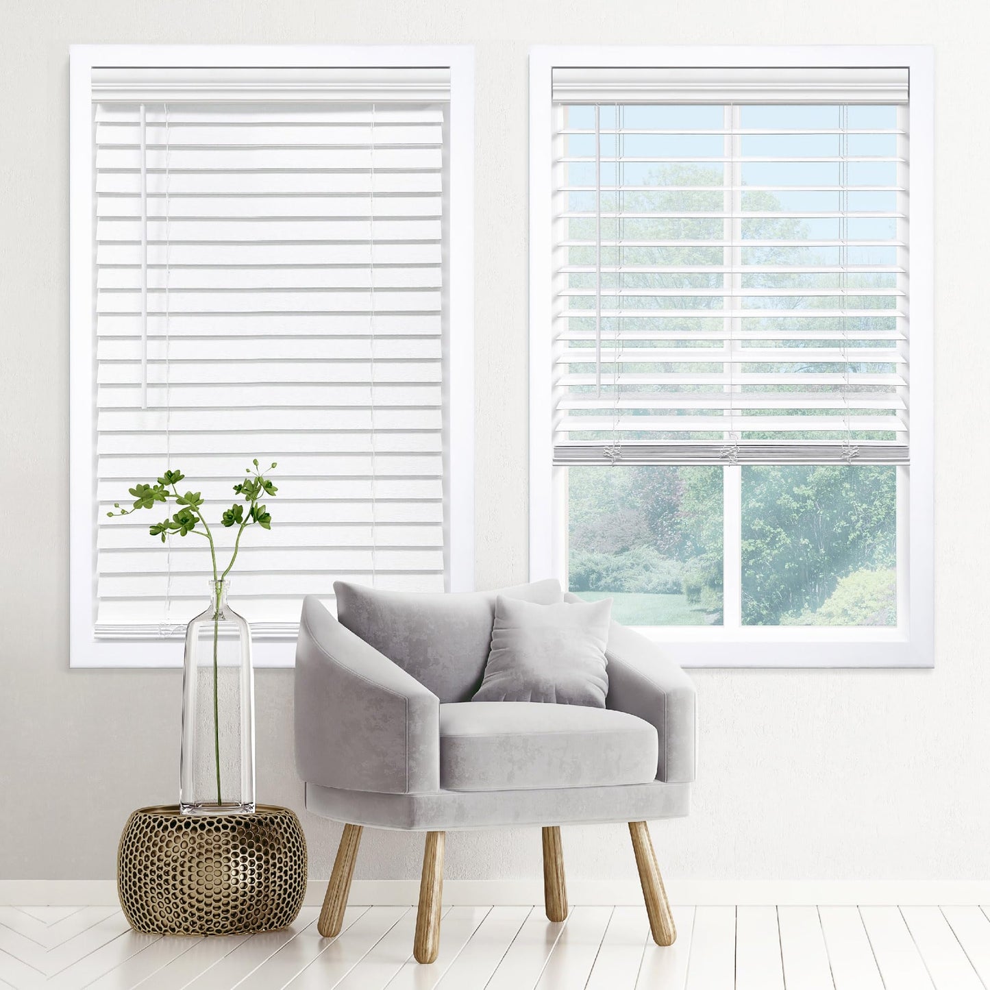 DEZ FURNISHINGS Cordless 2" Signature Faux Wood Blind, 70" W x 72" H, Snow White
