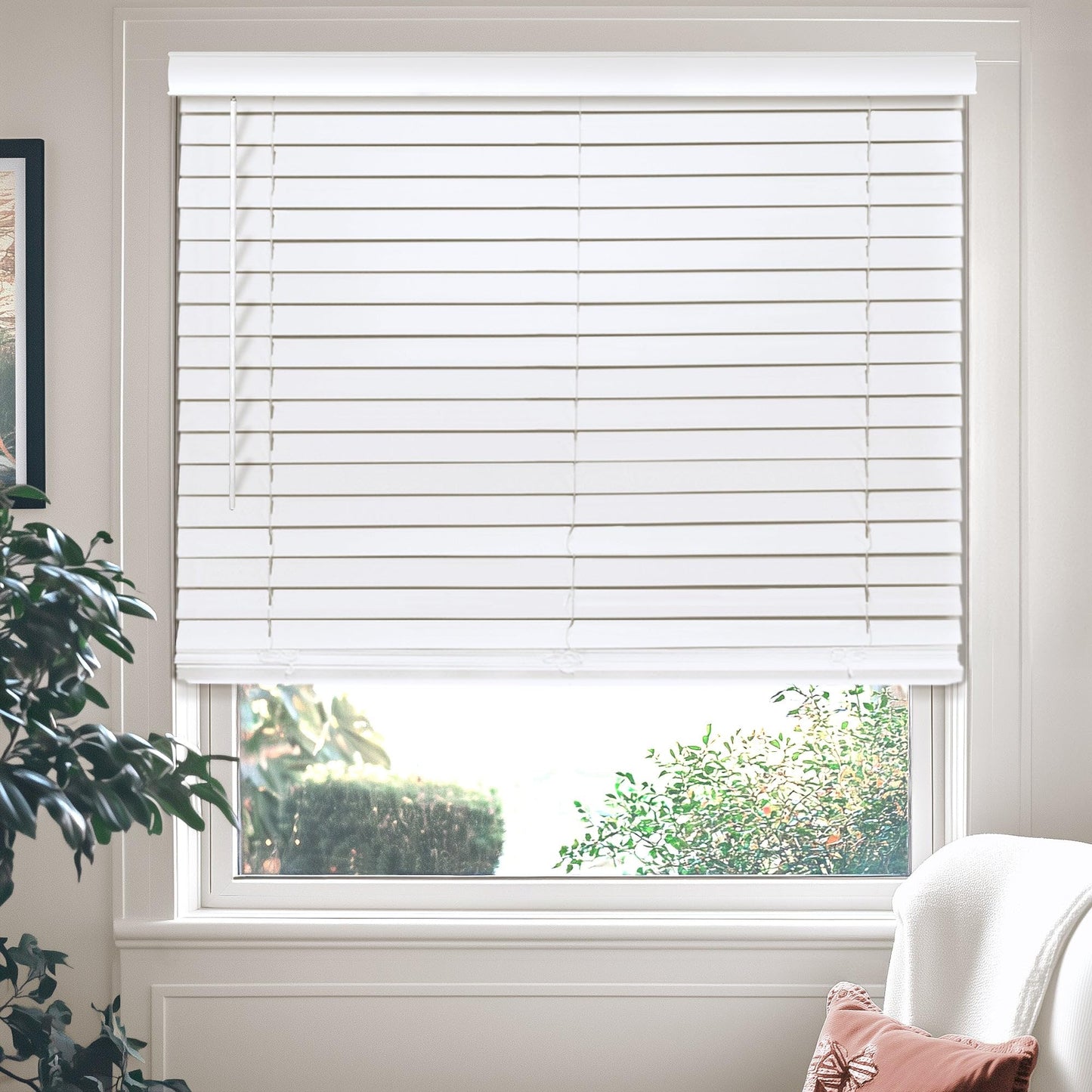 CHICOLOGY Faux Wood Blinds , Window Blinds , Wood Blinds , Window Shades , Window Treatments , Blinds & Shades , Window Shades For Home , Wooden Blinds , Basic White , 34"W X 60"H