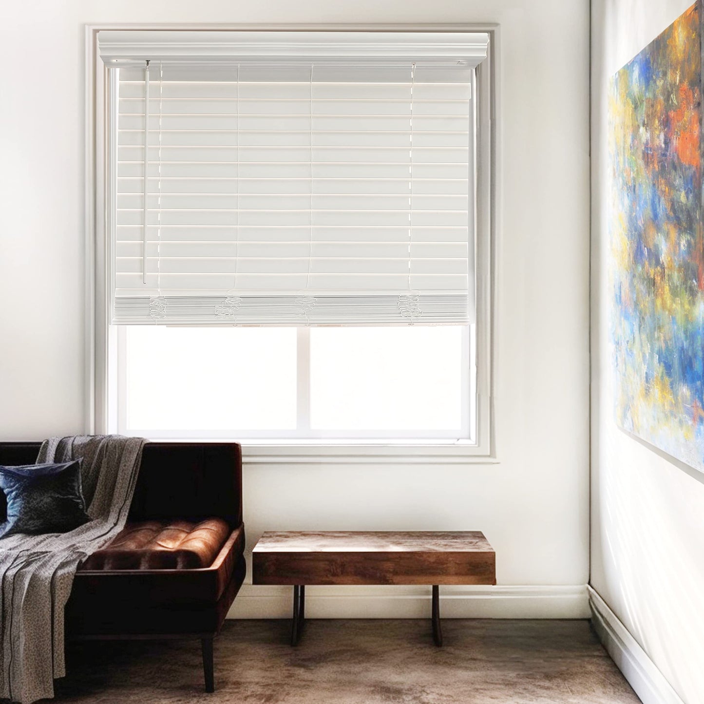 CHICOLOGY Faux Wood Blinds , Window Blinds , Wood Blinds , Window Shades , Window Treatments , Blinds & Shades , Window Shades For Home , Wooden Blinds , Basic White , 34"W X 60"H