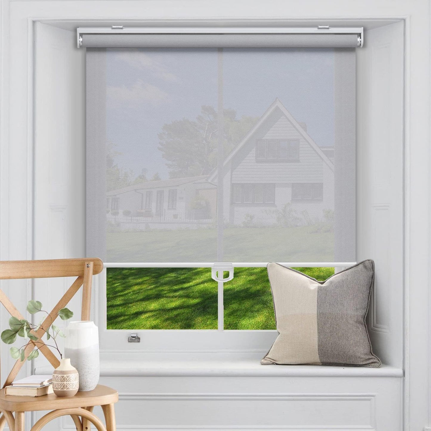 Blackout Roller Shades Blinds Cordless for Windows Pull Down Room Darkening Door Blinds with Thermal Insulated Easy to Install for Living Room,Bedroom,Home,Office Bathroom White 23" W x 72" H