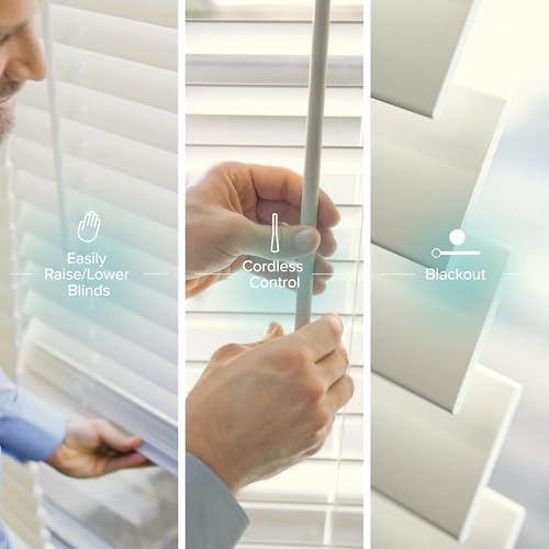 CHICOLOGY Faux Wood Blinds , Window Blinds , Wood Blinds , Window Shades , Window Treatments , Blinds & Shades , Window Shades For Home , Wooden Blinds , Basic White , 34"W X 60"H