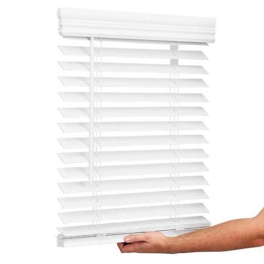 Lotus & Windoware Cordless, 2 Inch Faux Wood Blind, 34.5" Wide x 60" Long, Window Blinds, Blinds & Shades, Blinds for Indoor Windows, Embossed, Bright White, (Actual Size - 34" x 60")