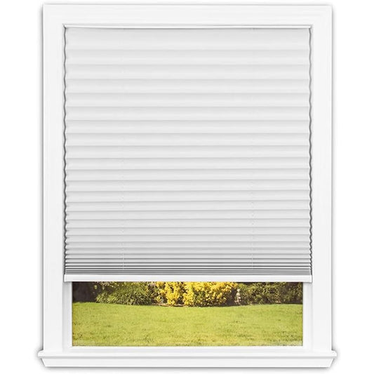 Redi Shade No Tools Easy Lift Trim-at-Home Cordless Pleated Light Filtering Fabric Shade White, 36" W x 64" L, (Fits windows 19"- 36")