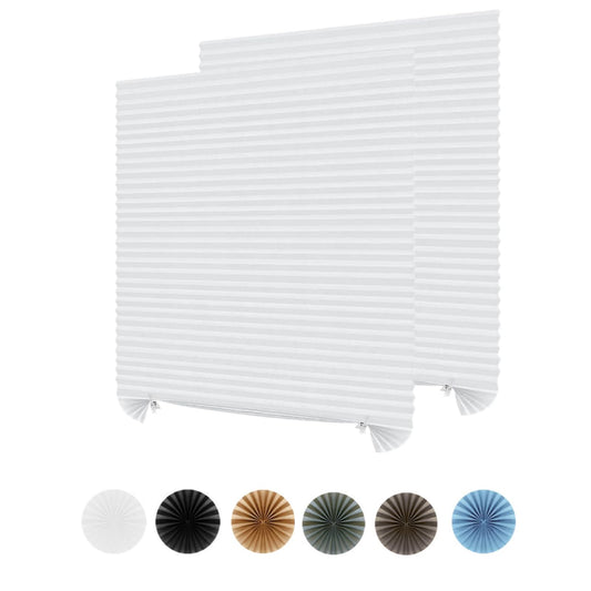 2Pcs Temporary Window Blinds Cordless, Self Adhesive Pleated Paper Blinds Window Shades Blackout Blinds for Windows Doors Non-Woven Fabric No Drill Blinds for Home Office Easy to Cut and Install