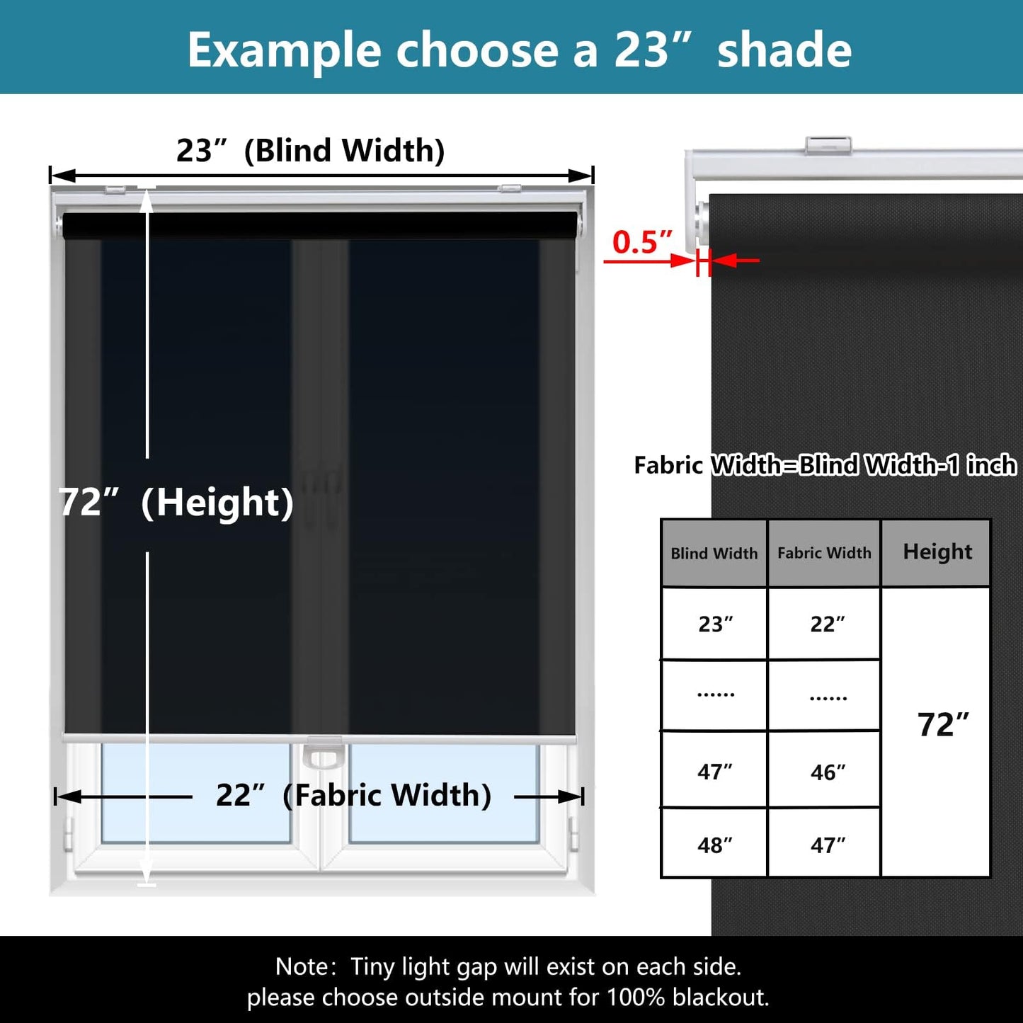 Blackout Roller Shades Blinds Cordless for Windows Pull Down Room Darkening Door Blinds with Thermal Insulated Easy to Install for Living Room,Bedroom,Home,Office Bathroom White 23" W x 72" H