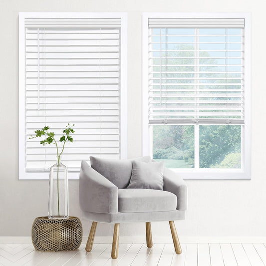 DEZ FURNISHINGS Cordless 2" Signature Faux Wood Blind, 70" W x 72" H, Snow White